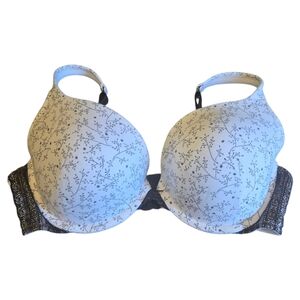 Cacique White Black Floral Plunge Bra Size 42D